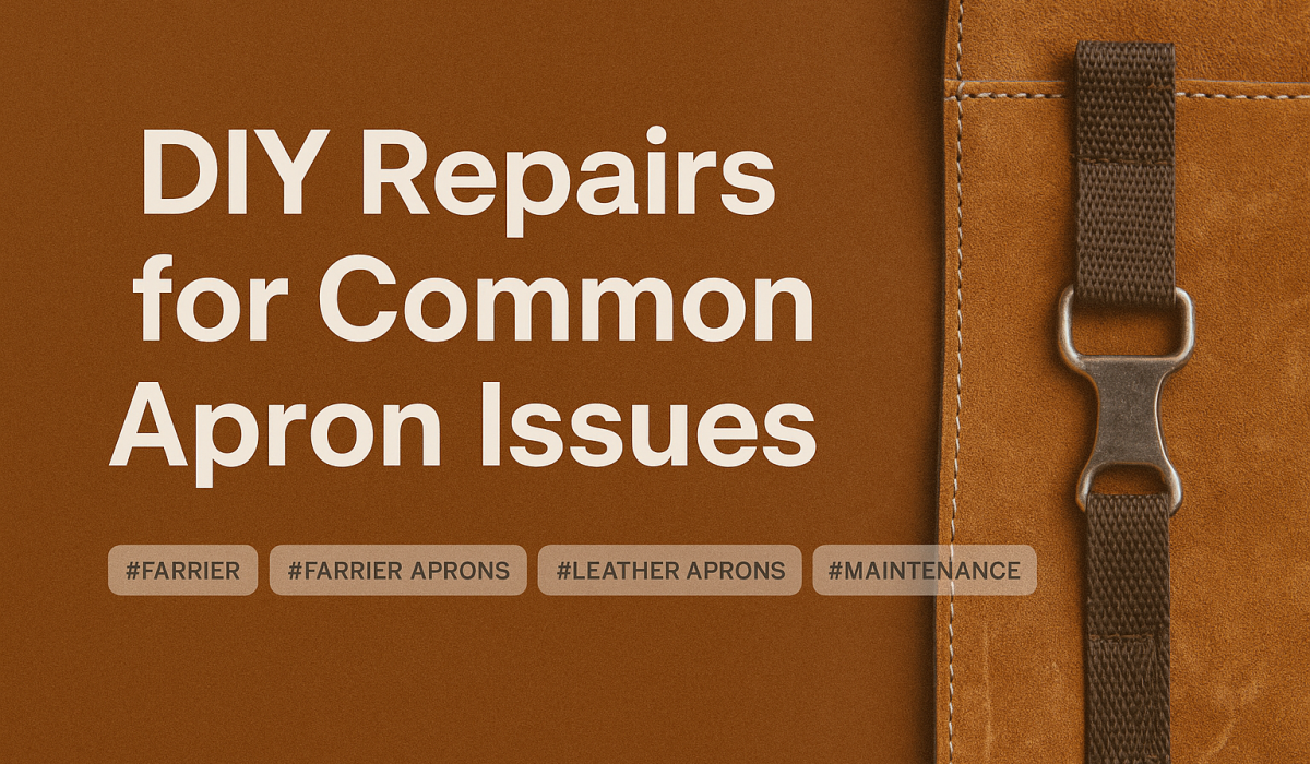 Farrier apron repair showing stitching work on a damaged seam