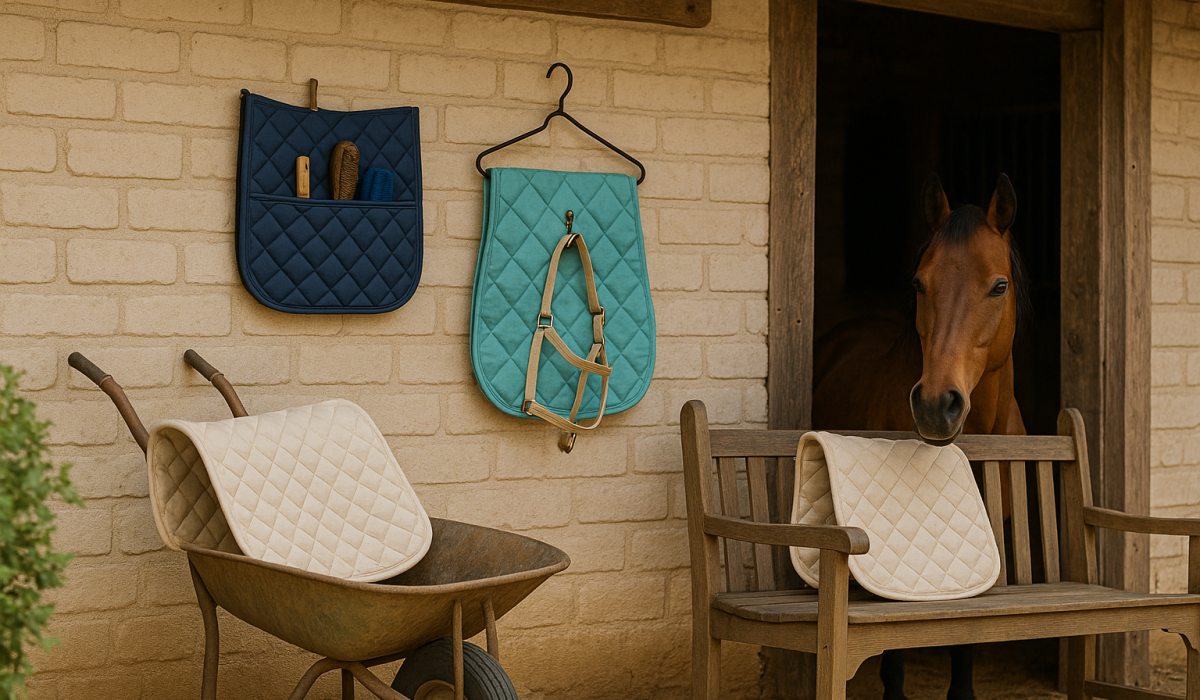 Repurposed saddle pads used as stable wall covers and pet bedding