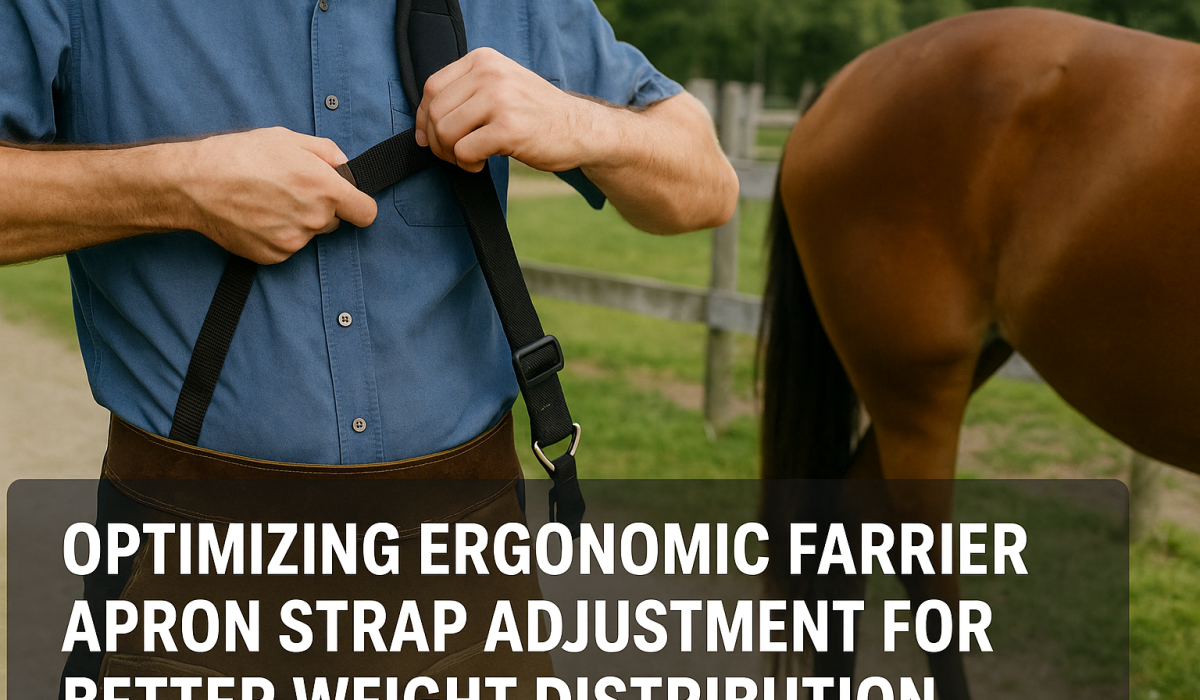 Farrier adjusting ergonomic apron straps for balanced weight distribution