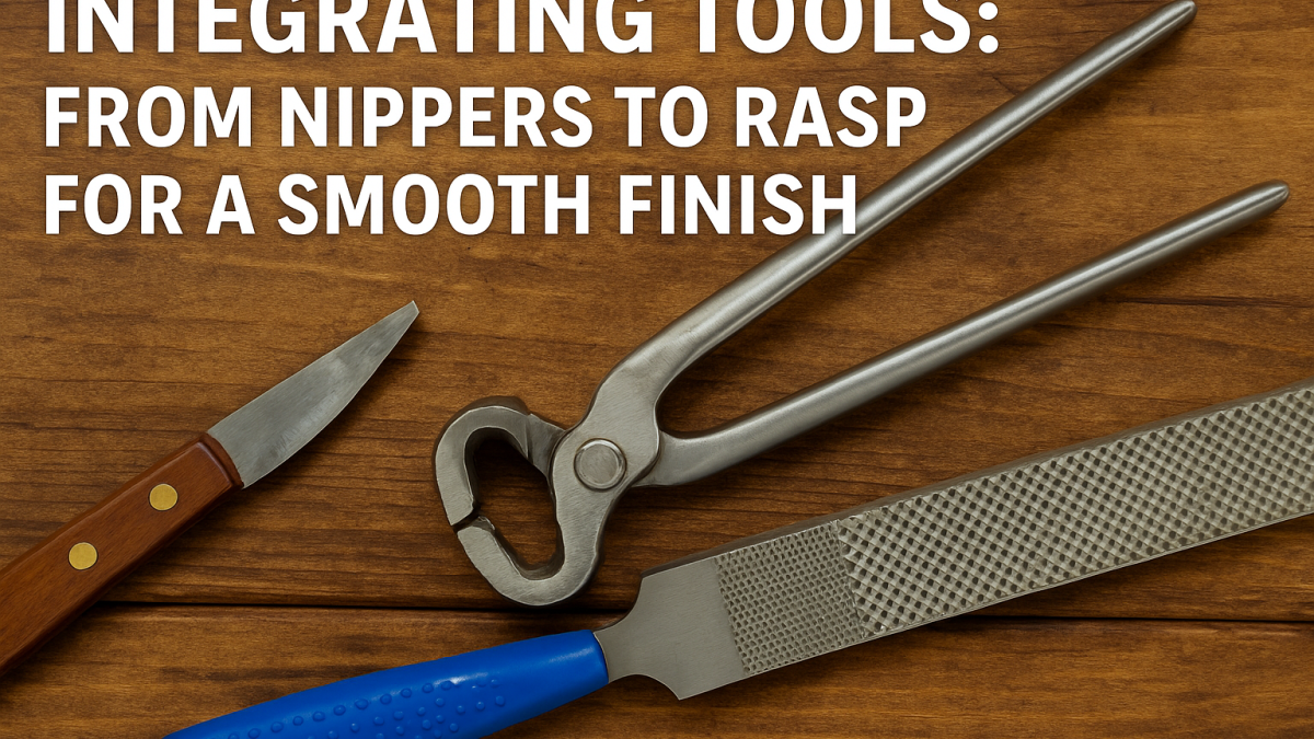 Farrier using a hoof rasp to smooth hoof after trimming with nippers