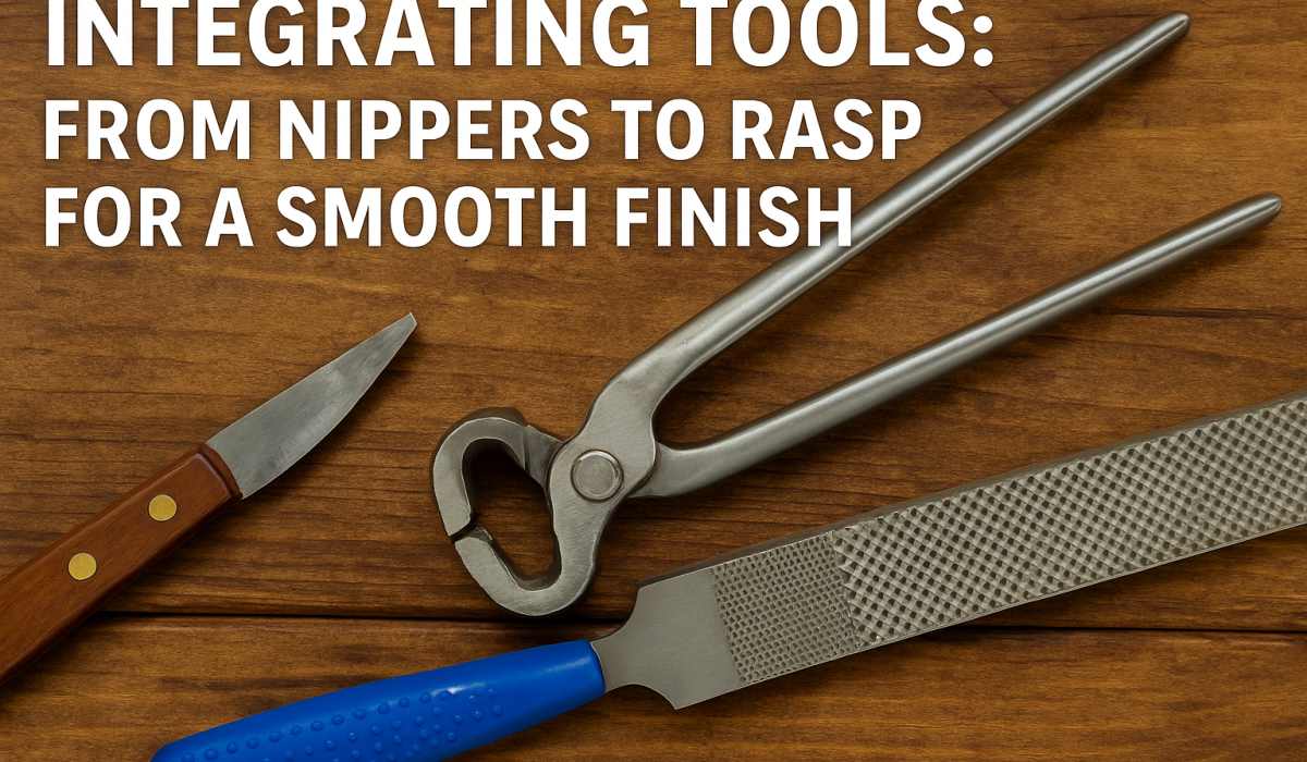 Farrier using a hoof rasp to smooth hoof after trimming with nippers