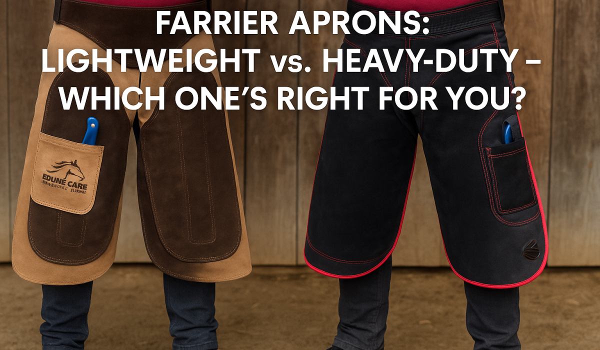 Comparison of lightweight and heavy-duty farrier aprons side by side