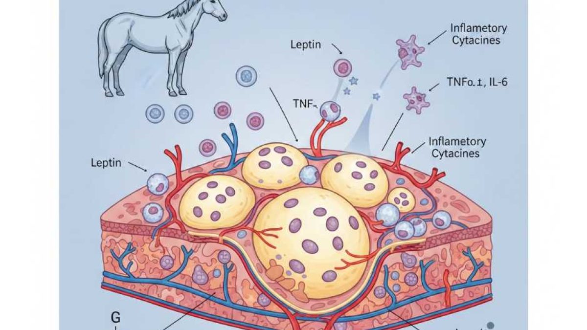 Diagram showing adipose tissue acting as an endocrine organ in obese horses