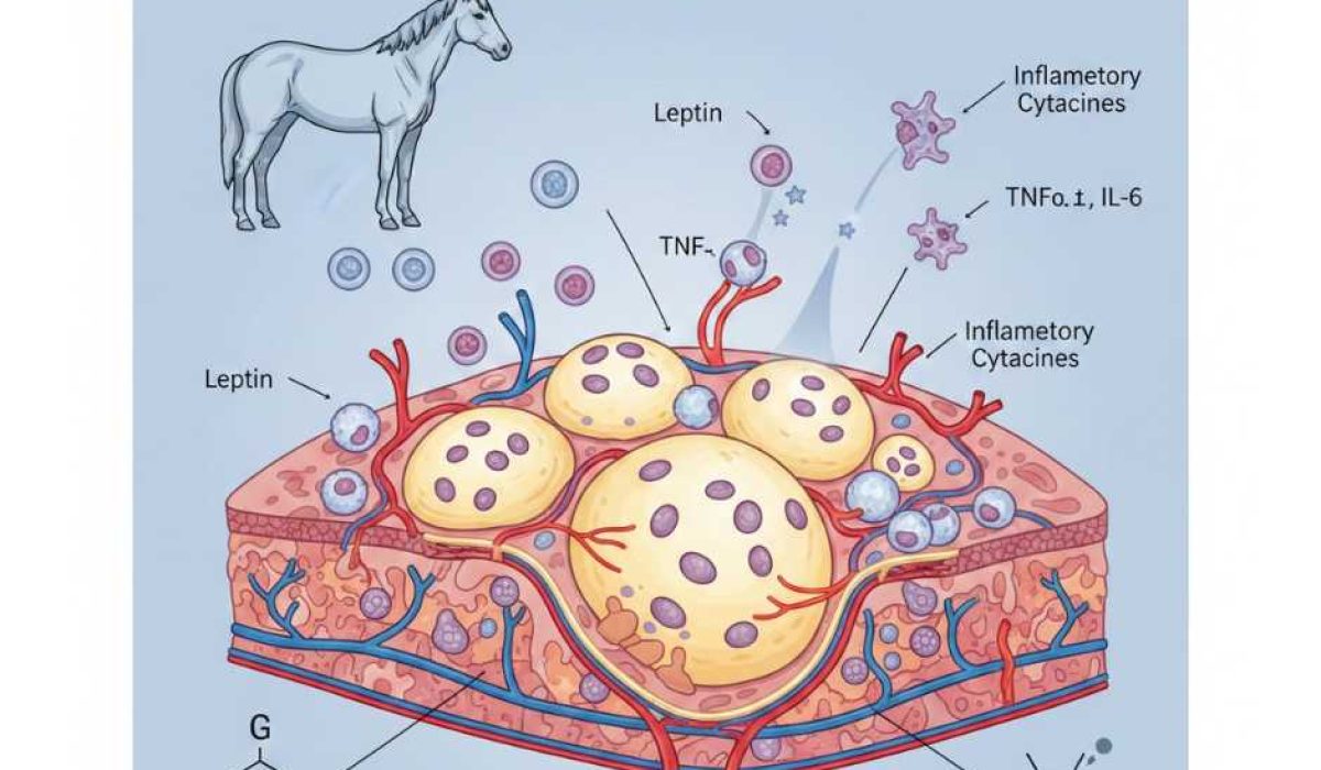 Diagram showing adipose tissue acting as an endocrine organ in obese horses