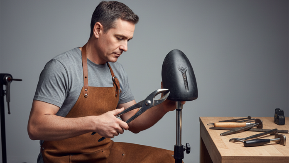 Farrier trimming a young horse’s hoof using hoof nippers