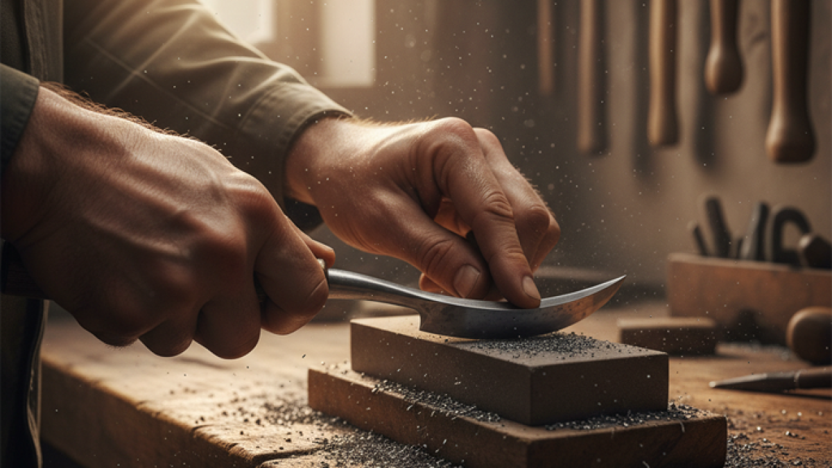 Farrier holding a hoof knife using proper ergonomic grip