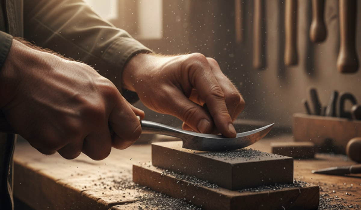 Farrier holding a hoof knife using proper ergonomic grip