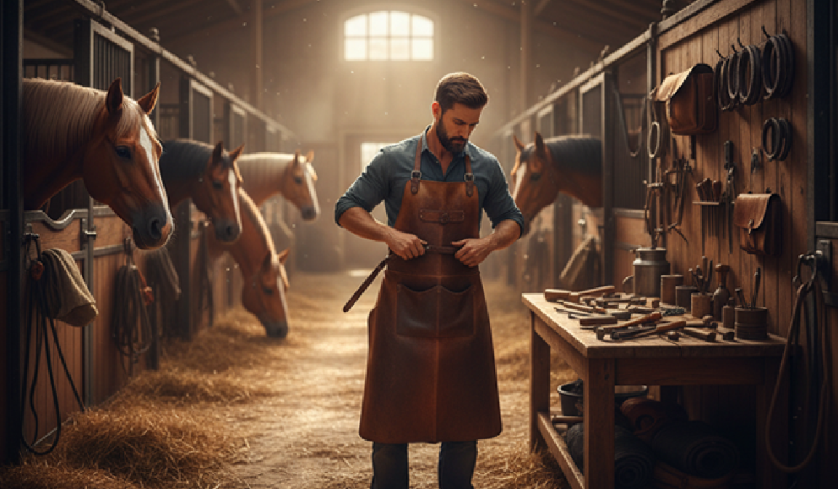 Farrier demonstrating safe hoof trimming technique