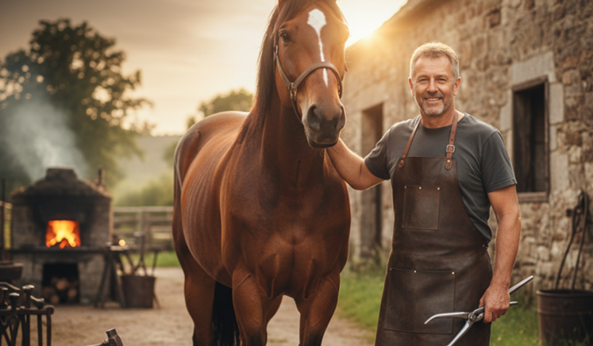 Beginner using hoof nippers to trim horse hoof safely
