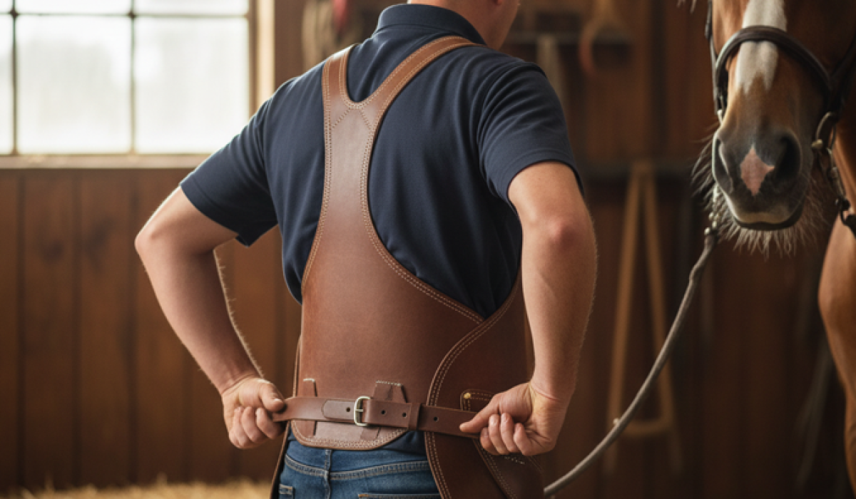 Upcycled leather farrier apron transformed into a new tool pouch
