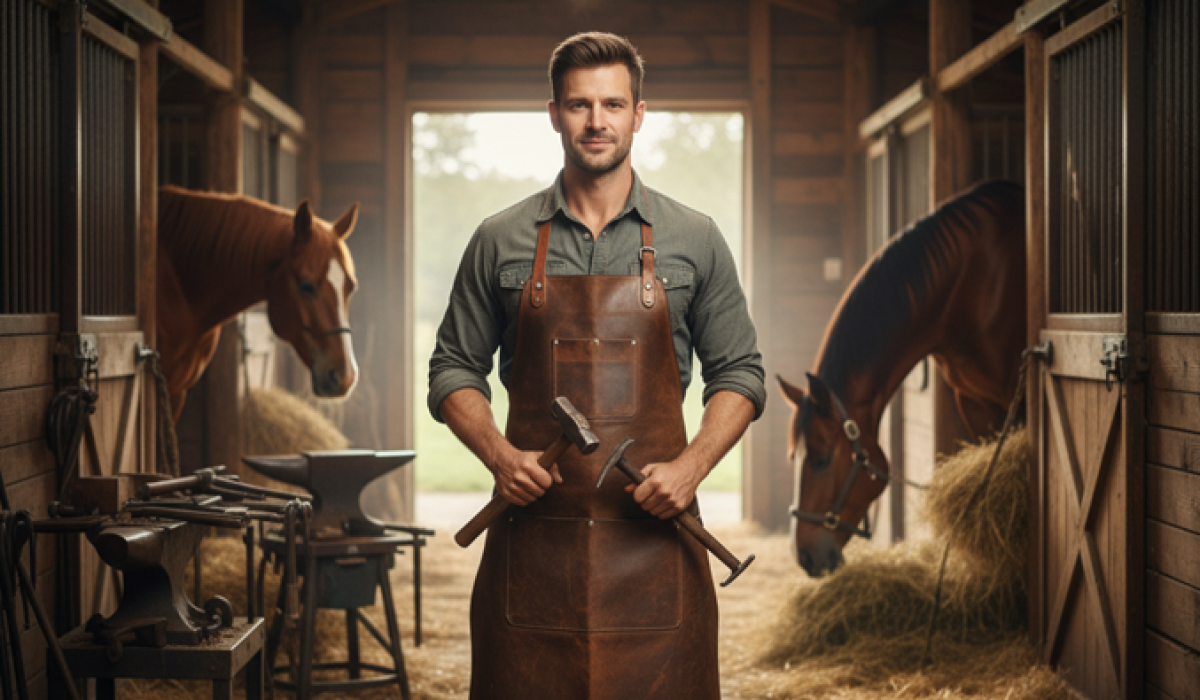 Farrier trimming horse hoof during regular maintenance schedule