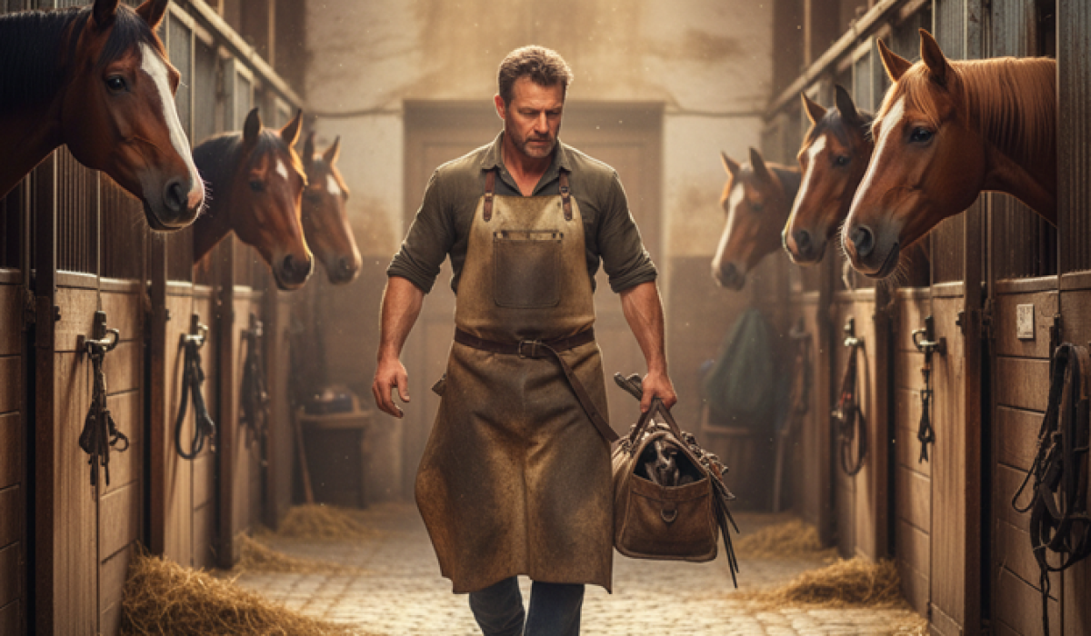Beginner farrier using hoof nippers