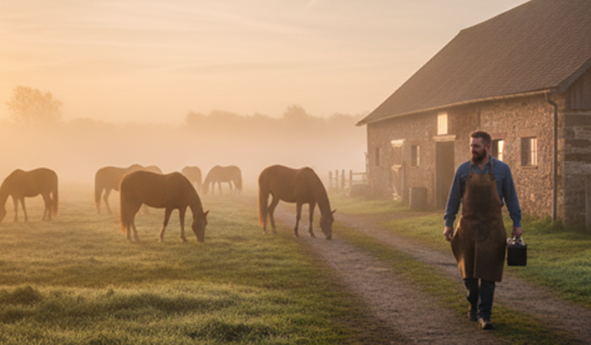 Farrier cleaning and sharpening a hoof knife