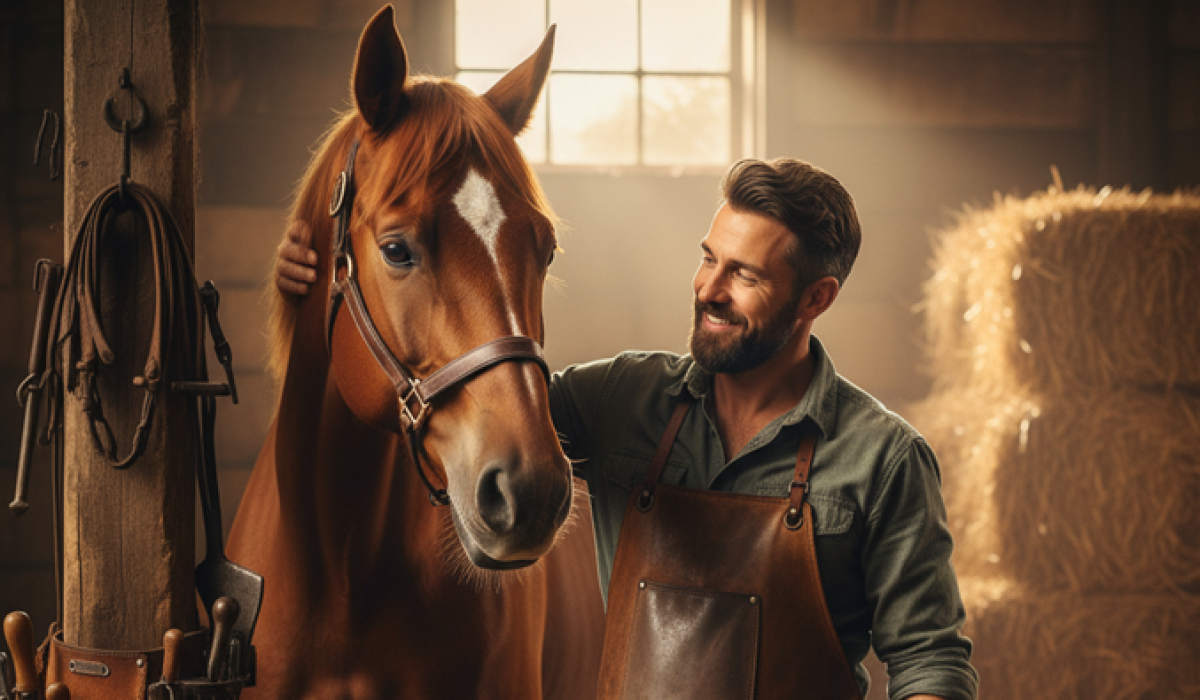 Farrier trimming an overgrown horse hoof with nippers and hoof knife