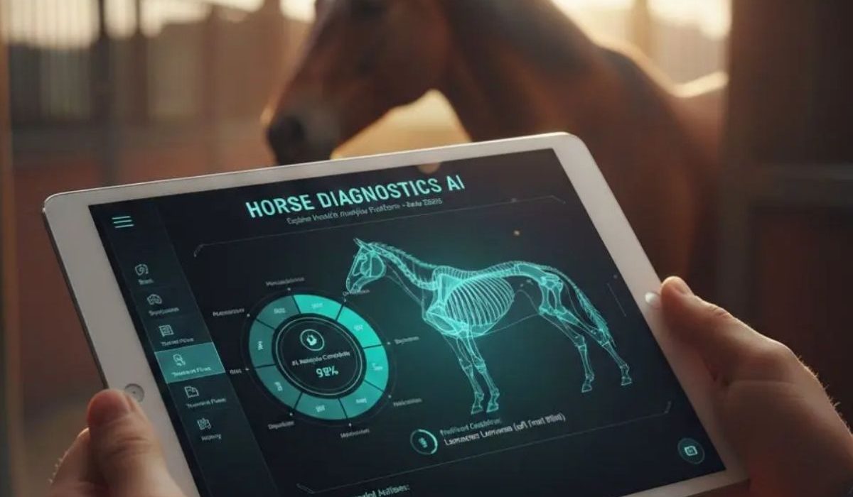 Smart technology monitoring horse health in a modern equine stable in 2026