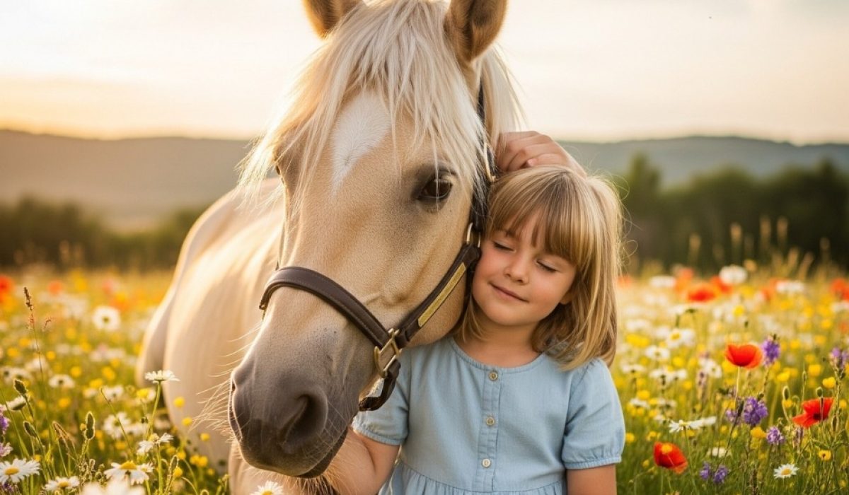 Horse wearing reusable tendon boots and a sustainable saddle pad at a show